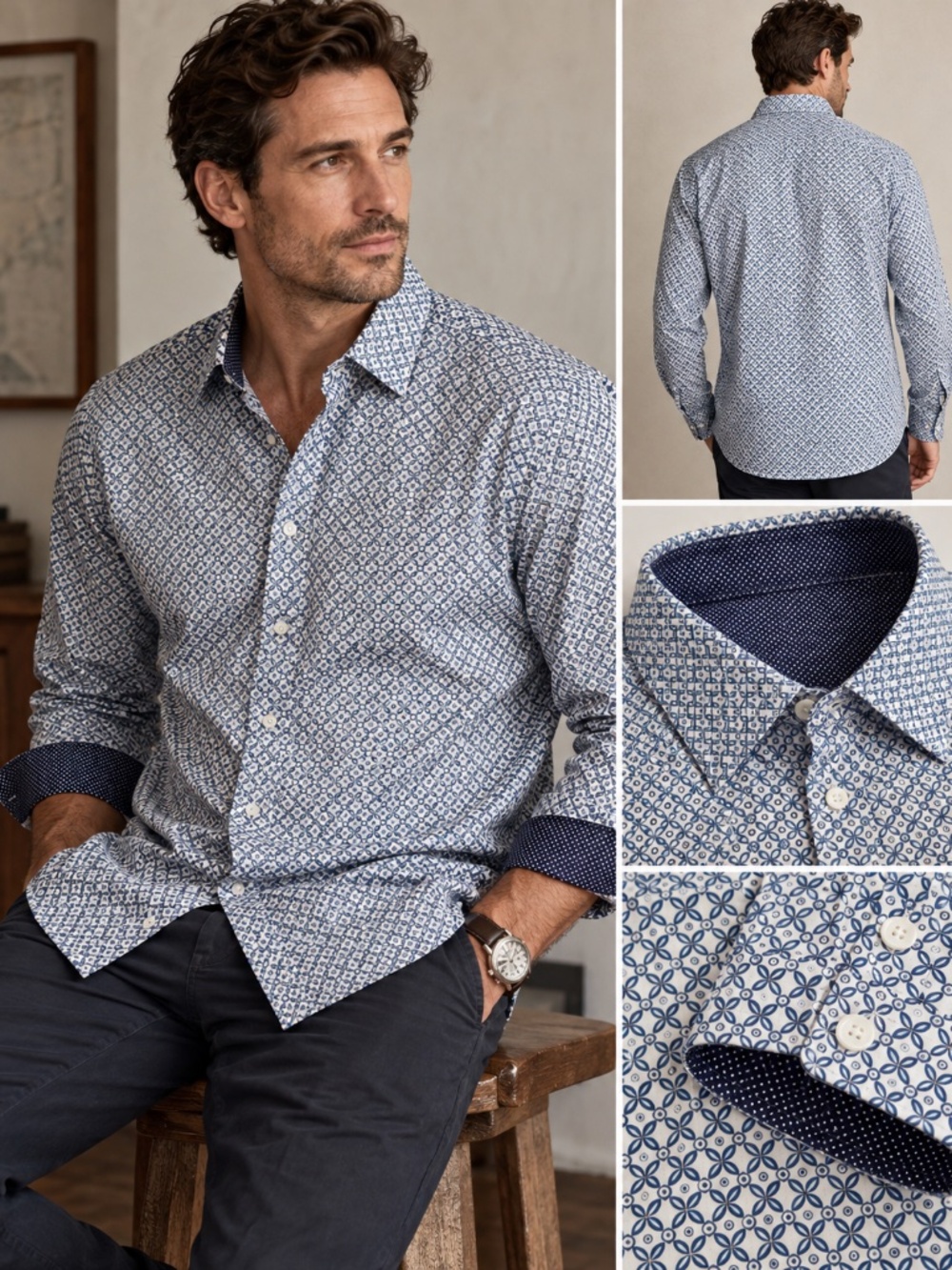 Robert Graham XXL Blue Geometric Print Stretch Cotton Button Up Shirt